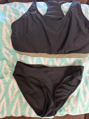 Women's Black Bikini Set with Olive Band